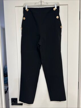 Zara Black High-Rise Pants with Gold Button Detail